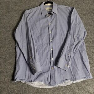 Christian Lacroix Men's XL Shirt Blue/White Cotton Micro-Check Contemporary Fit